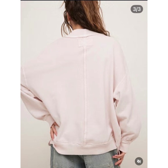 WE THE FREE Pink Mock Neck Ribbed Long Sleeve Oversized Sweatshirt Women S - Picture 2 of 10